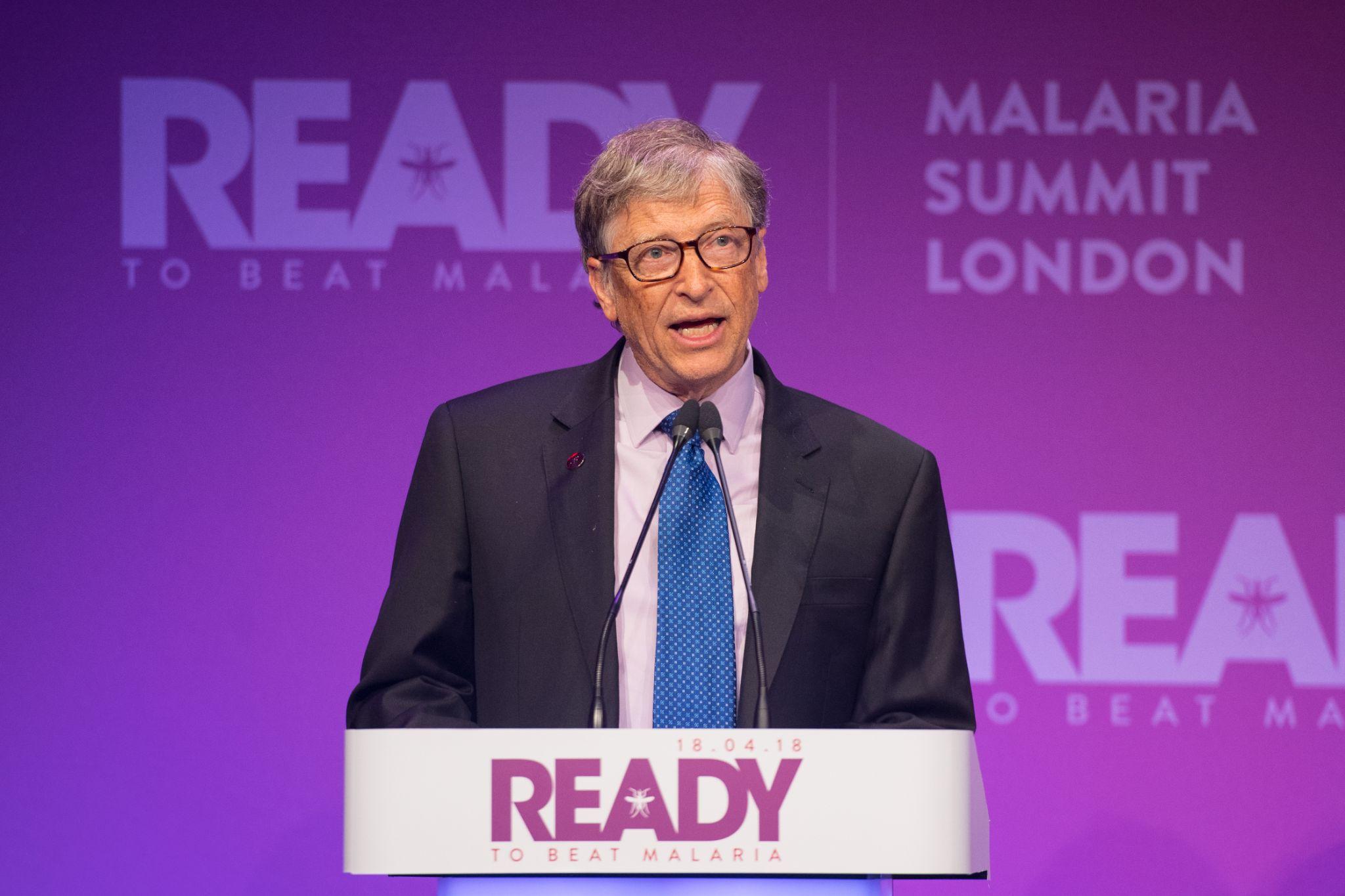 Bill Gates speaks during the Malaria Summit in 2018