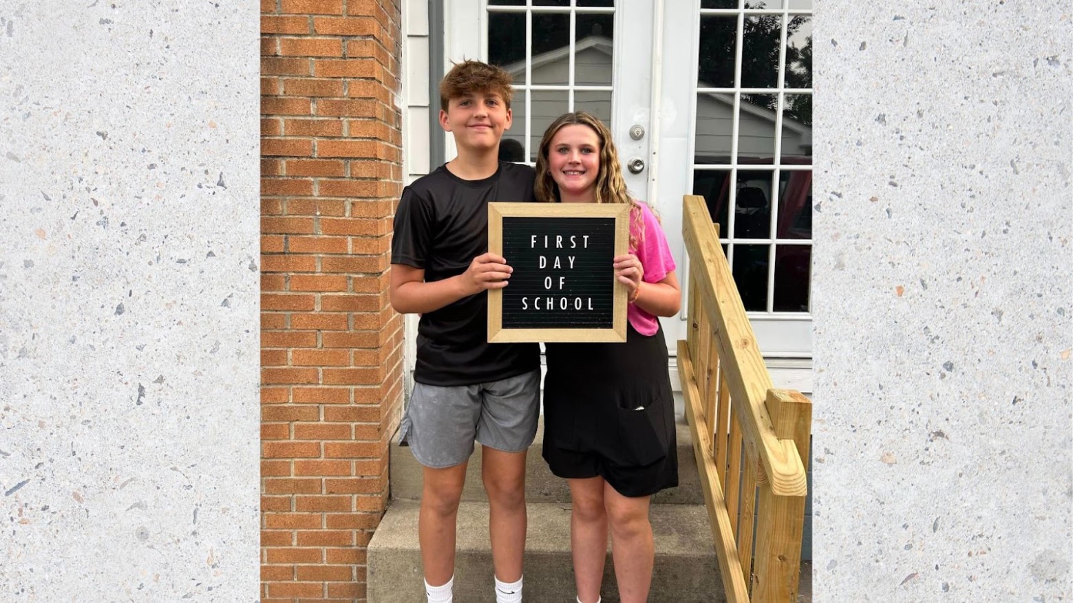 Kristin Fox’s two children posing on the first day of school