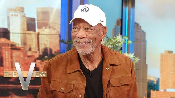 A close up photo of Morgan Freeman speaking on The View