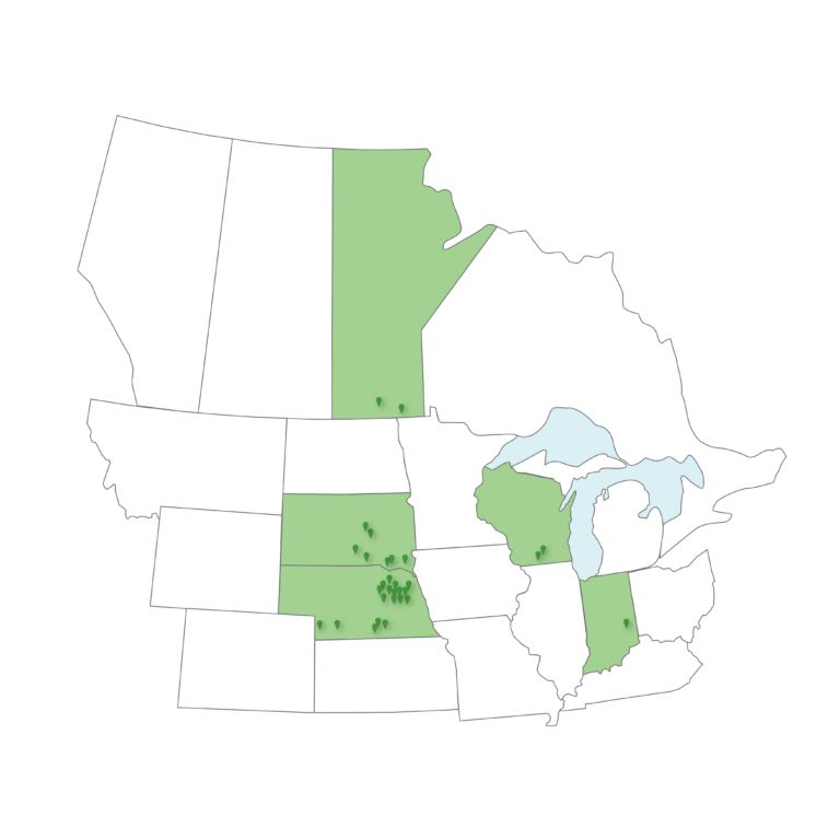 Map of Pillen Family Farms locations in the USA