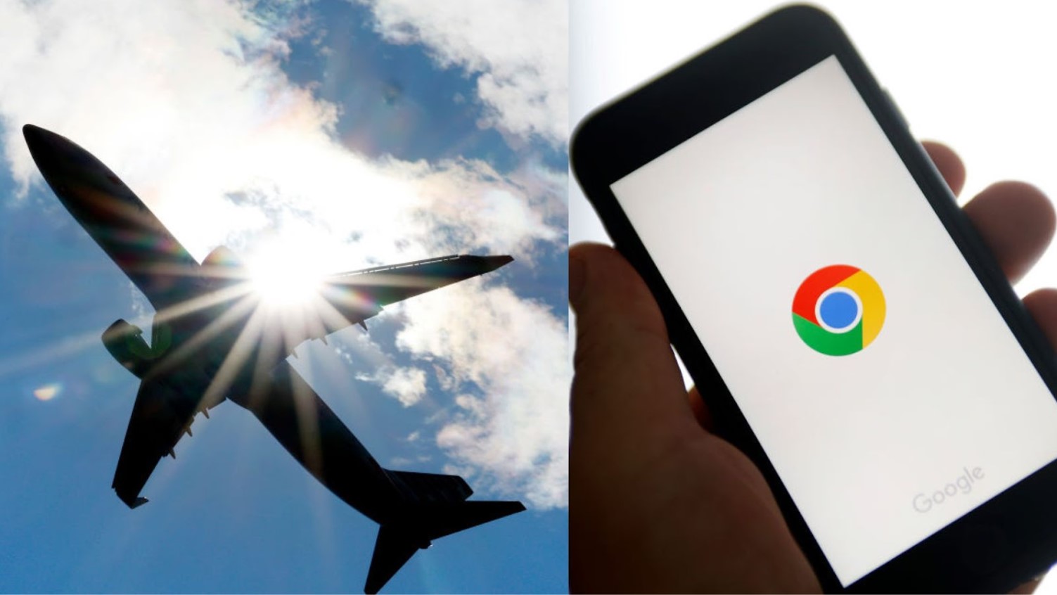 Plane flying across the sky/Google logo on smartphone