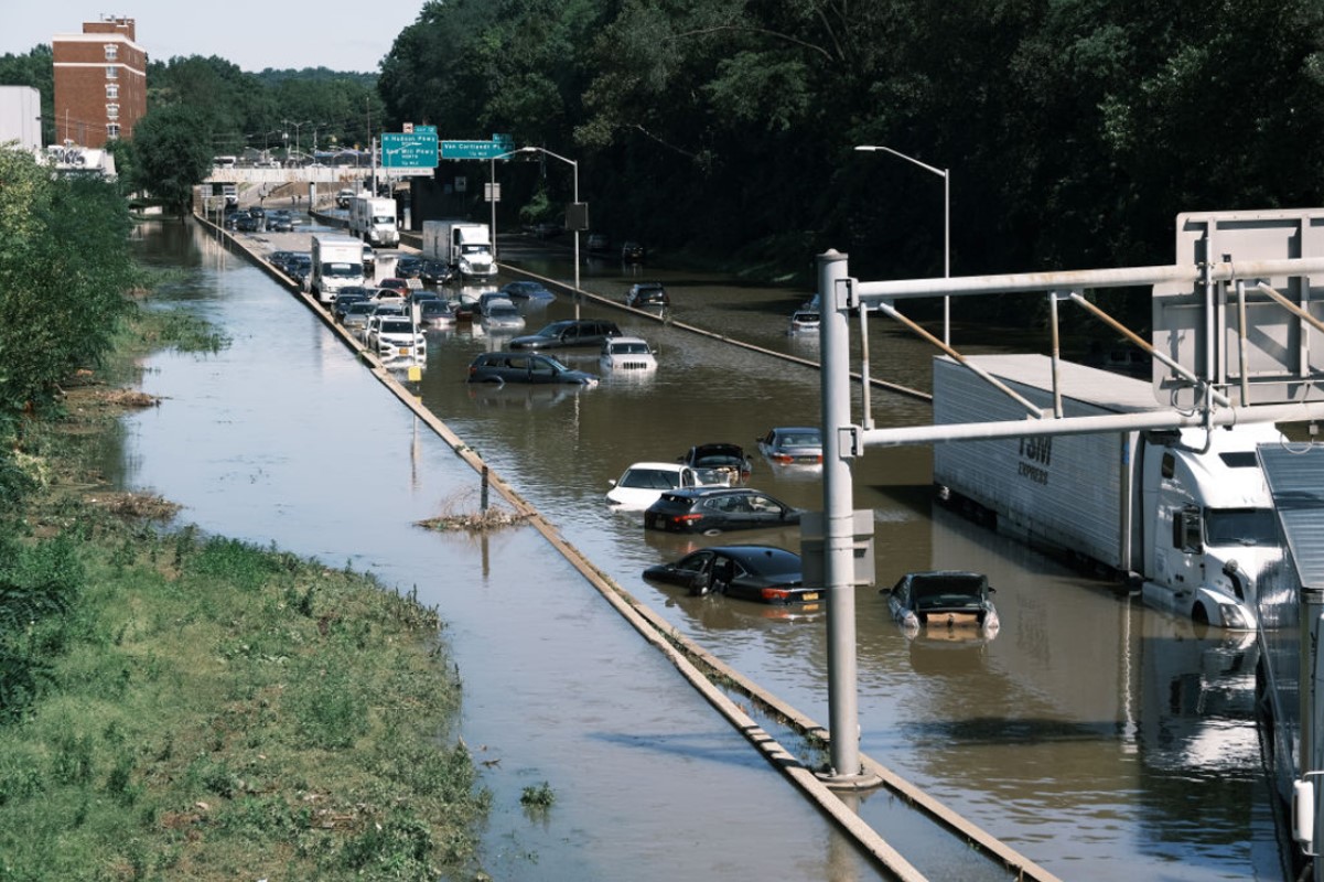 Cars sit abandoned in the Bronx after devastating flood hits New York