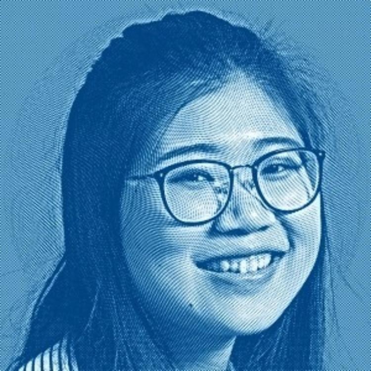White and blue photo of Yanqi Xu